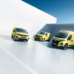 Opel Nutzfahrzeuge: drei gelbe Transporter